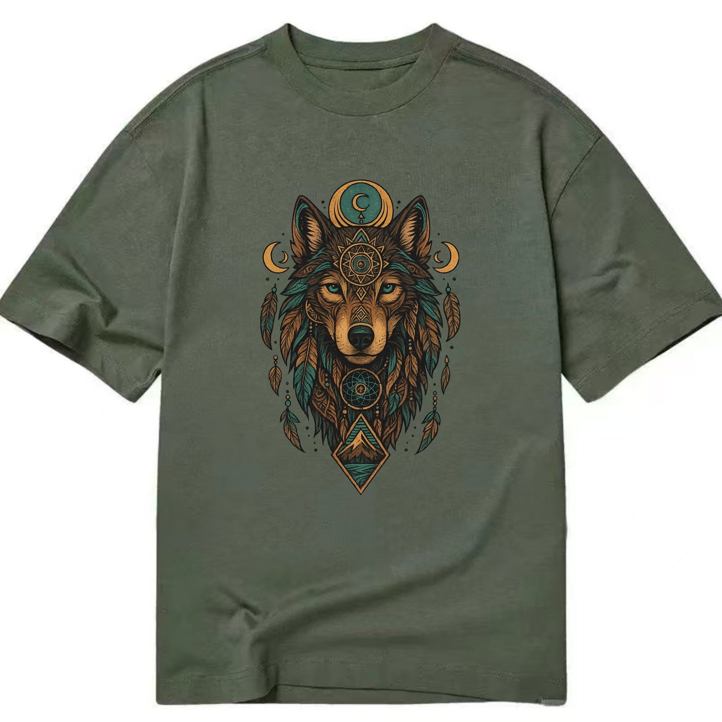 Retro 80s Wolf  - Classic T-shirt - Army Green