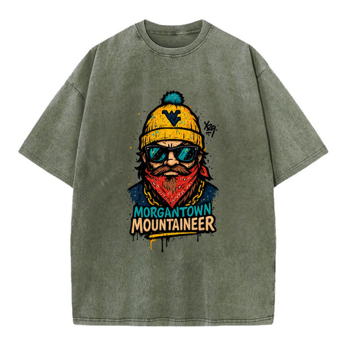 Morgantown Mountaineer wearing West Virginia beanie with WV patch - Vintage T-shirt