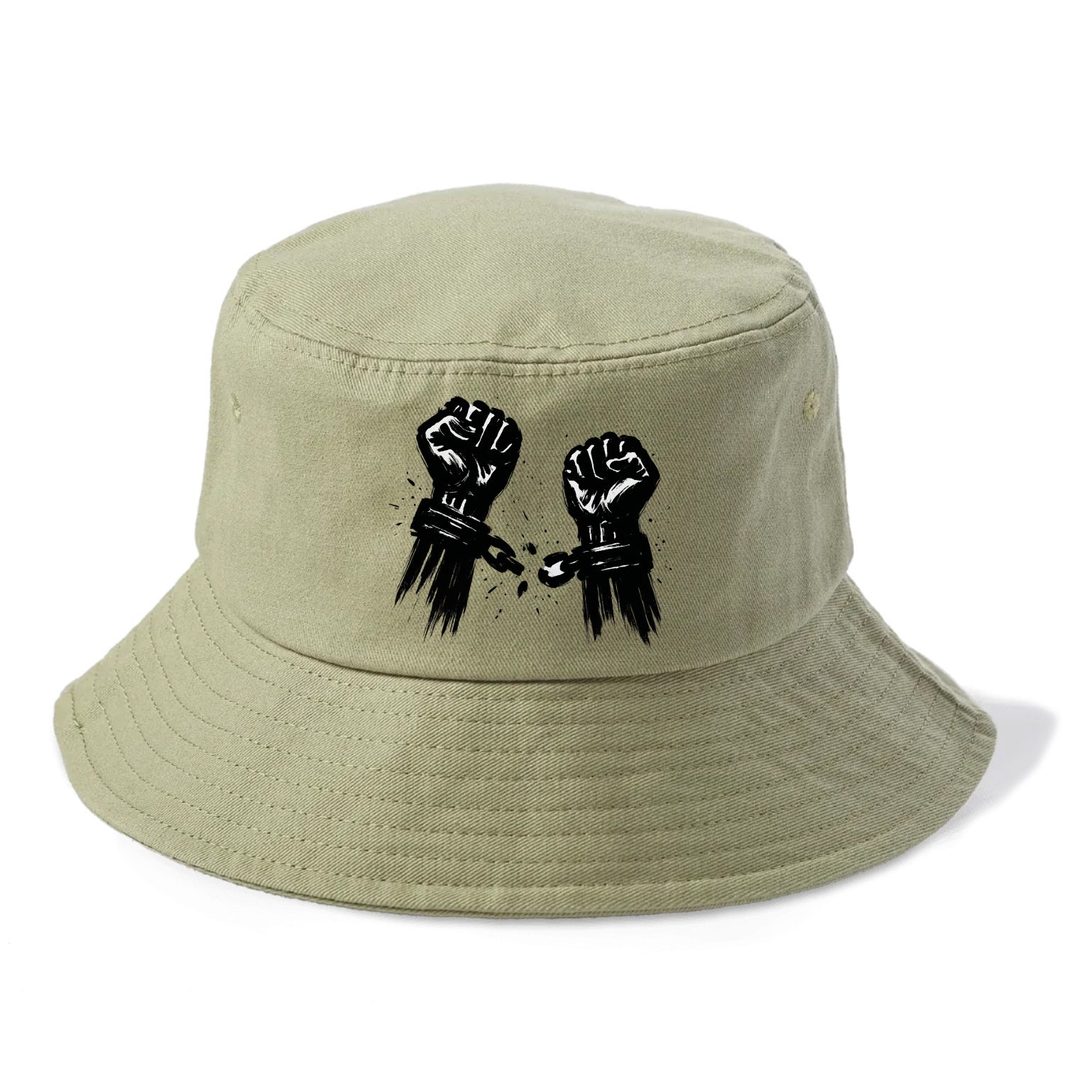 Two raised fists breaking chains - liberation and freedom ink painting - Bucket Hat - Army Green