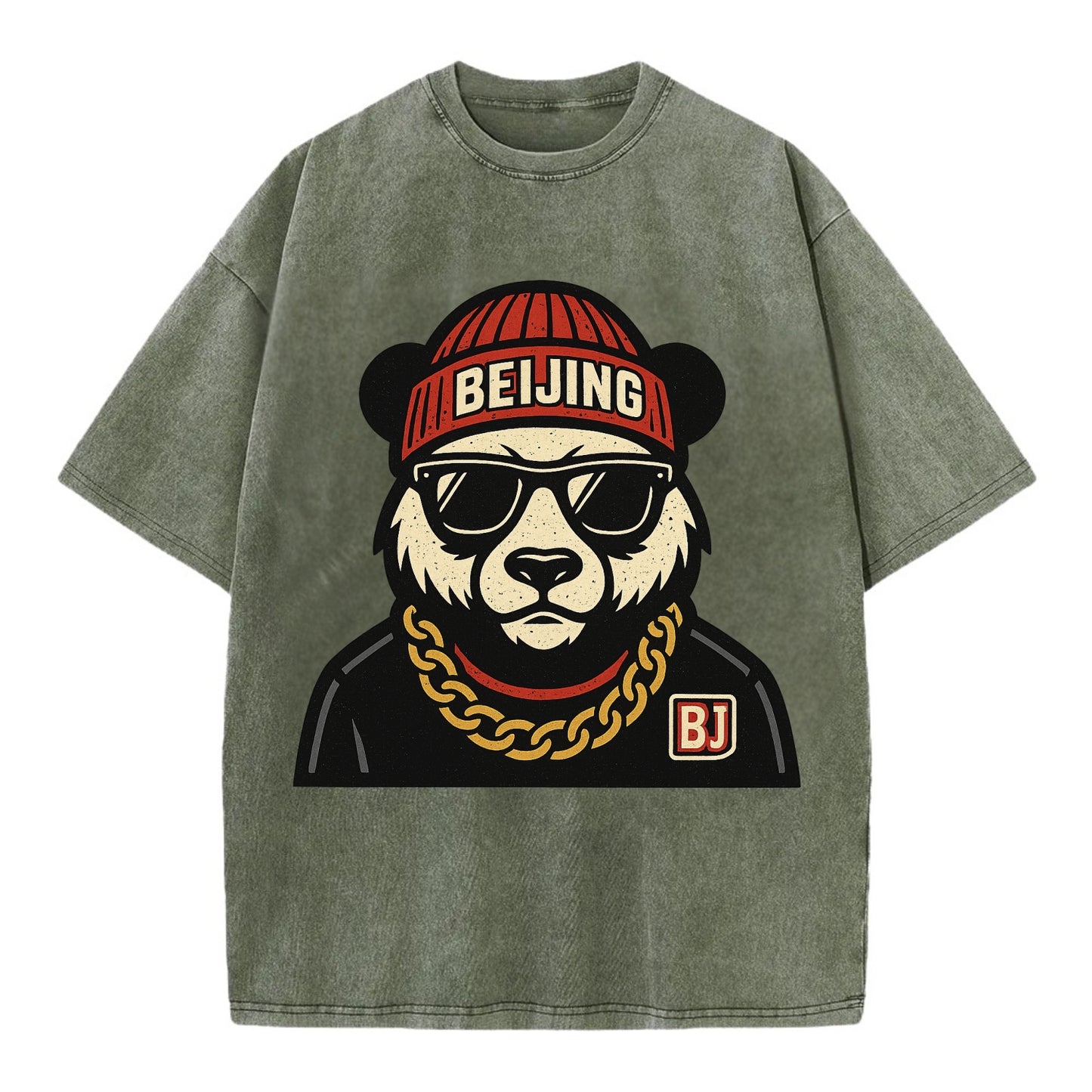 Beijing Panda - Vintage T-shirt - Army Green
