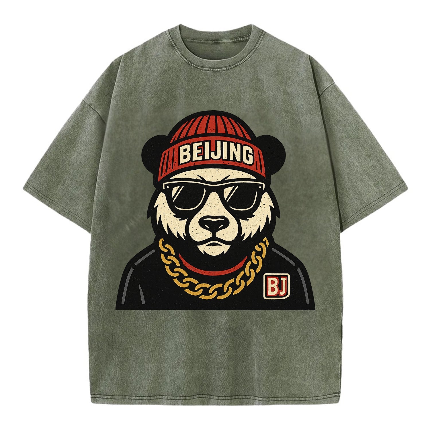 Beijing Panda - Vintage T-shirt - Army Green