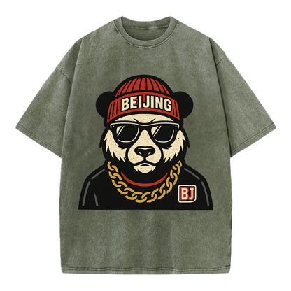 Beijing Panda - Vintage T-shirt - Army Green
