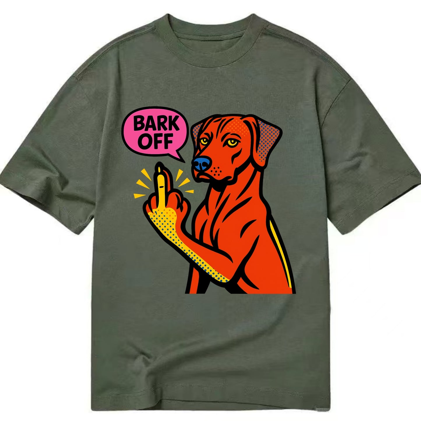 Rhodesian Ridgeback with distinctive ridge on back, athletic muscular paw up - Classic T-shirt - Army Green