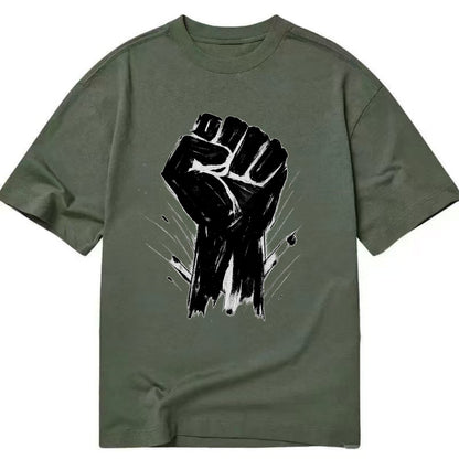 Raised fist in bold black ink brushstrokes - symbol of solidarity and resistance - Classic T-shirt - Army Green