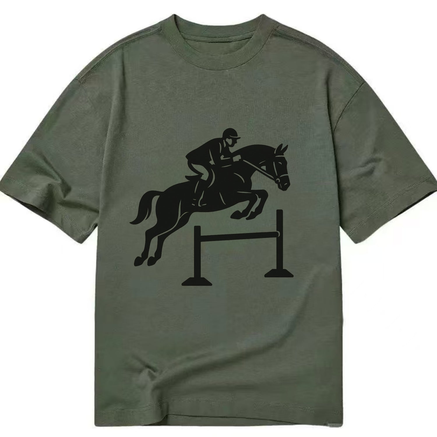 Equestrian jumping over obstacle - Classic T-shirt - Army Green