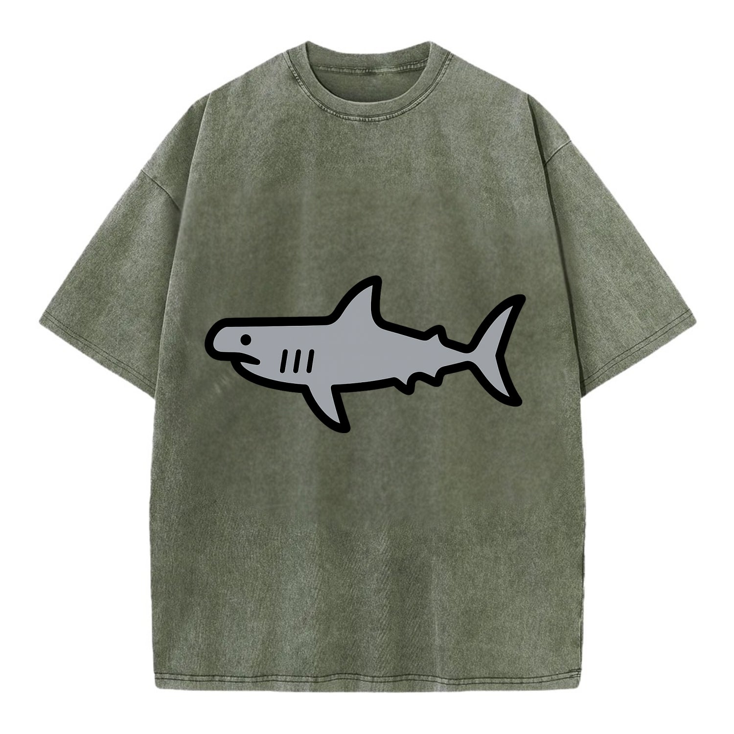 Hammerhead Shark - Gray distinctive head flat side profile - Vintage T-shirt - Army Green