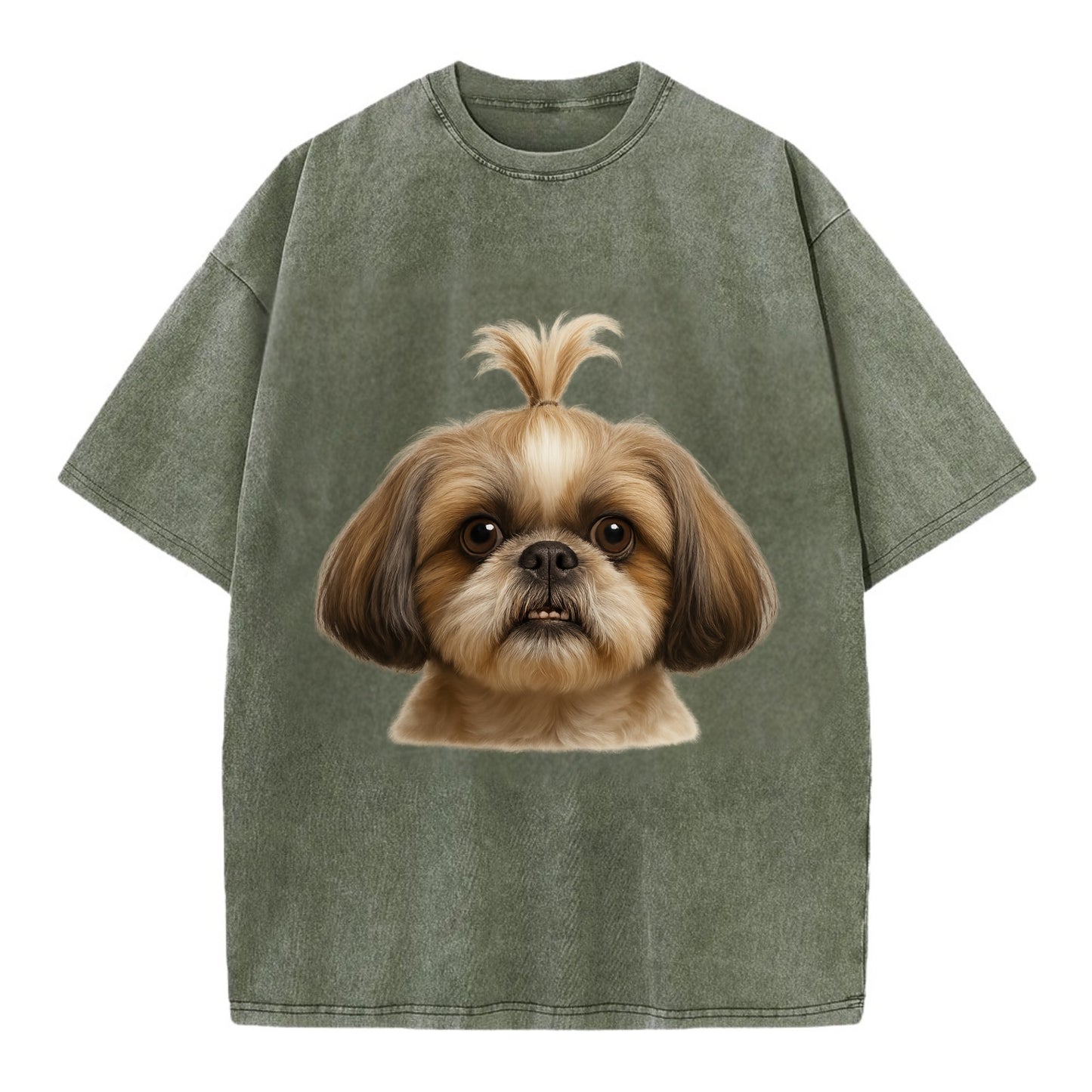 Shih Tzu  - Vintage T-shirt - Army Green