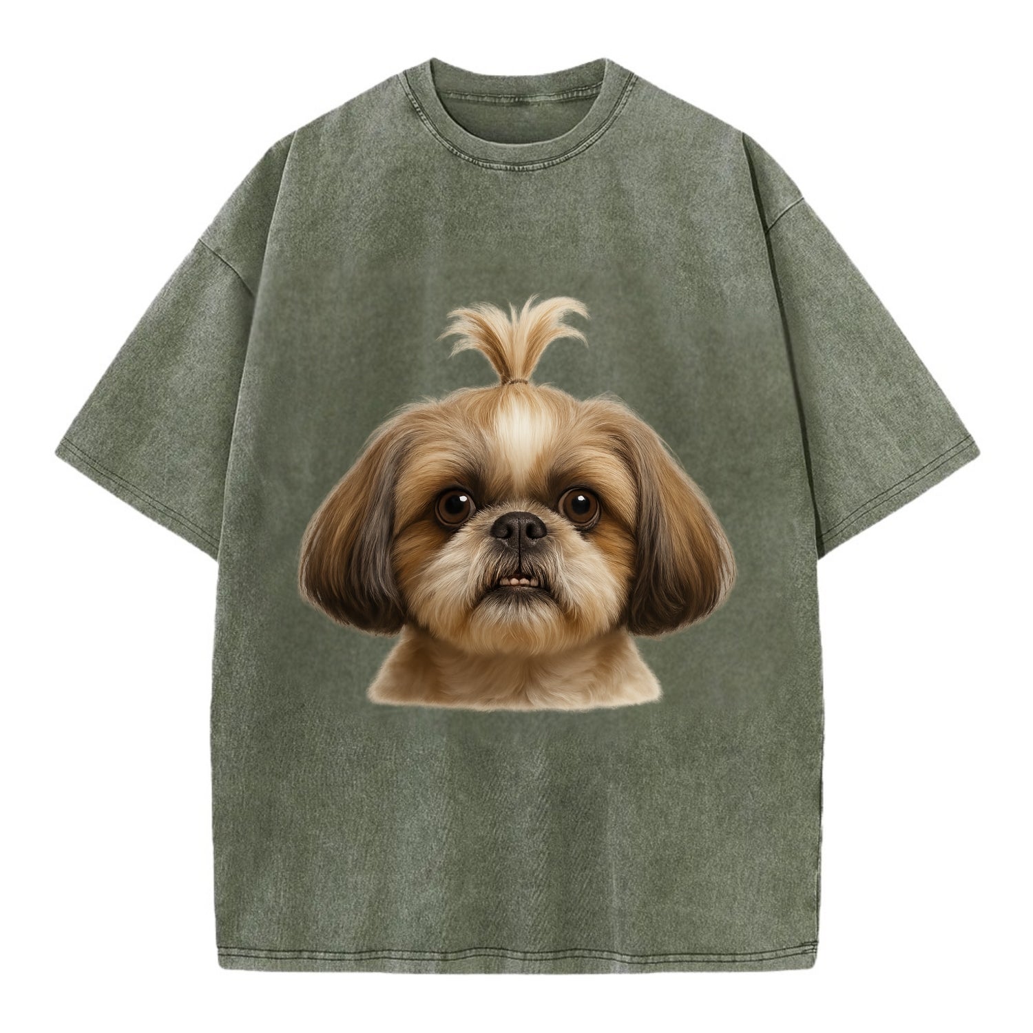 Shih Tzu  - Vintage T-shirt - Army Green