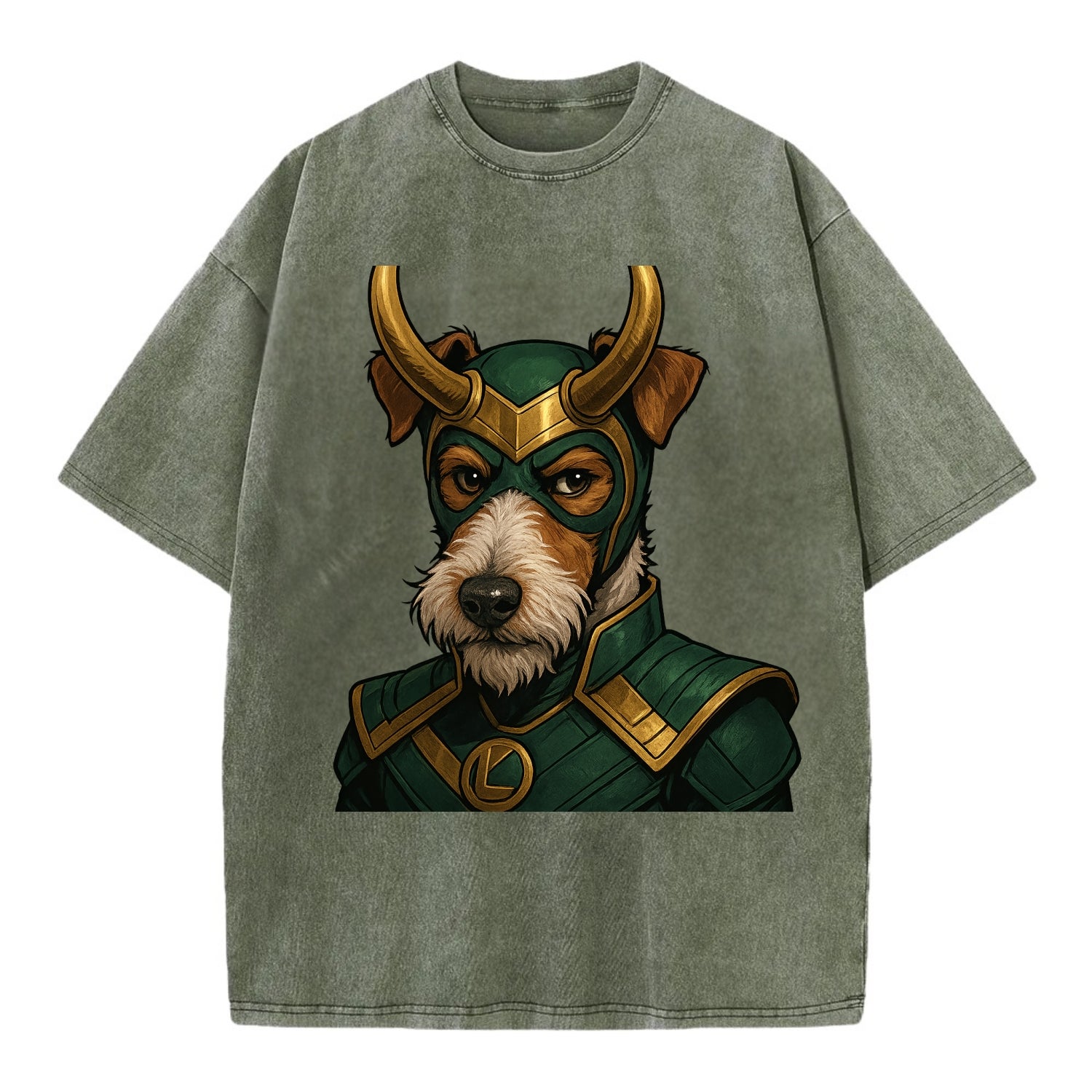 Fox Terrier Loki  - Vintage T-shirt - Army Green