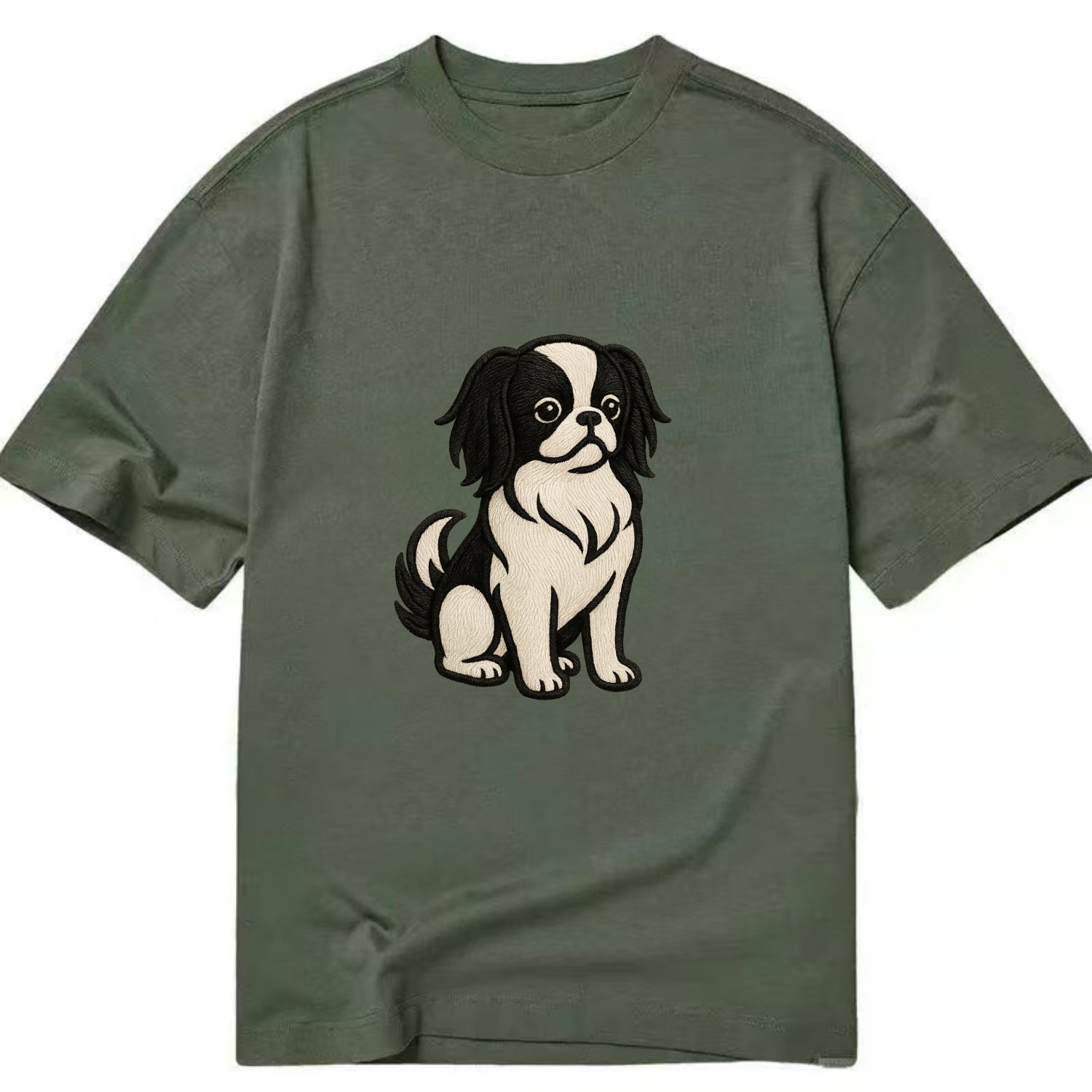 Japanese Chin - Black and white sitting Classic T-shirt - Army Green