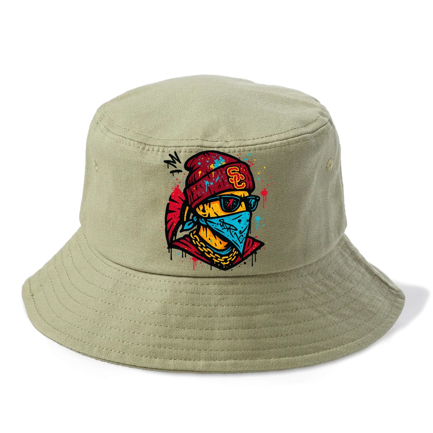 Los Angeles Trojan wearing USC beanie with SC patch - Bucket Hat - Army Green