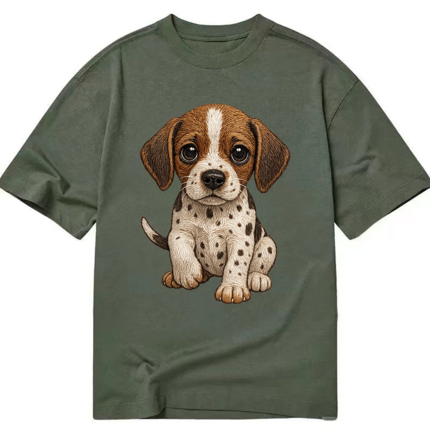 Baby Pointer Puppy - spotted coat, noble stance, alert eyes, front-facing, - Classic T-shirt - Army Green