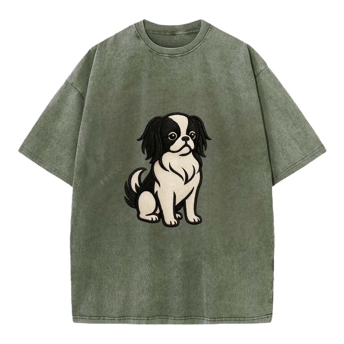 Japanese Chin - Black and white sitting Vintage T-shirt - Army Green