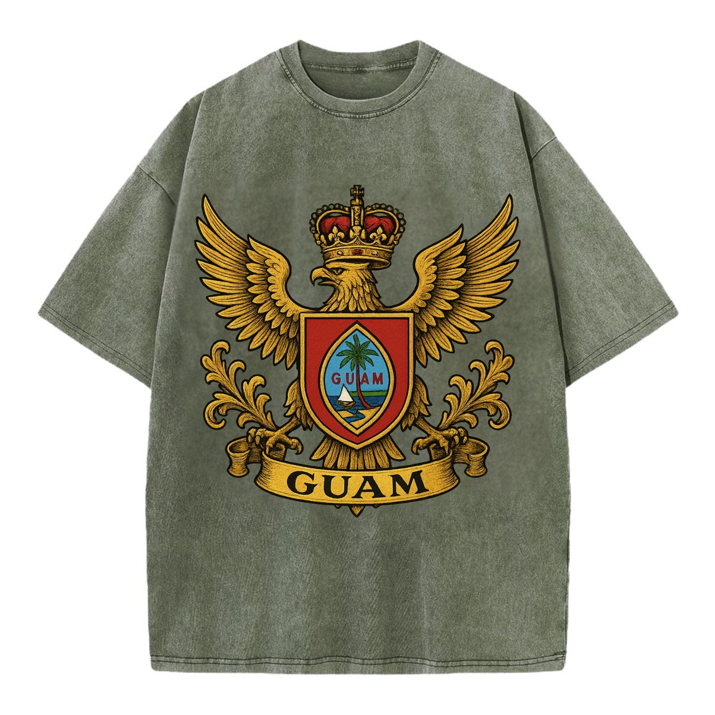 Guam Heritage Badge  - Vintage T-shirt - Army Green