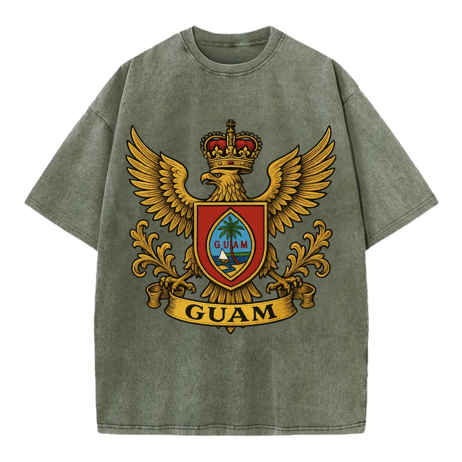 Guam Heritage Badge  - Vintage T-shirt - Army Green