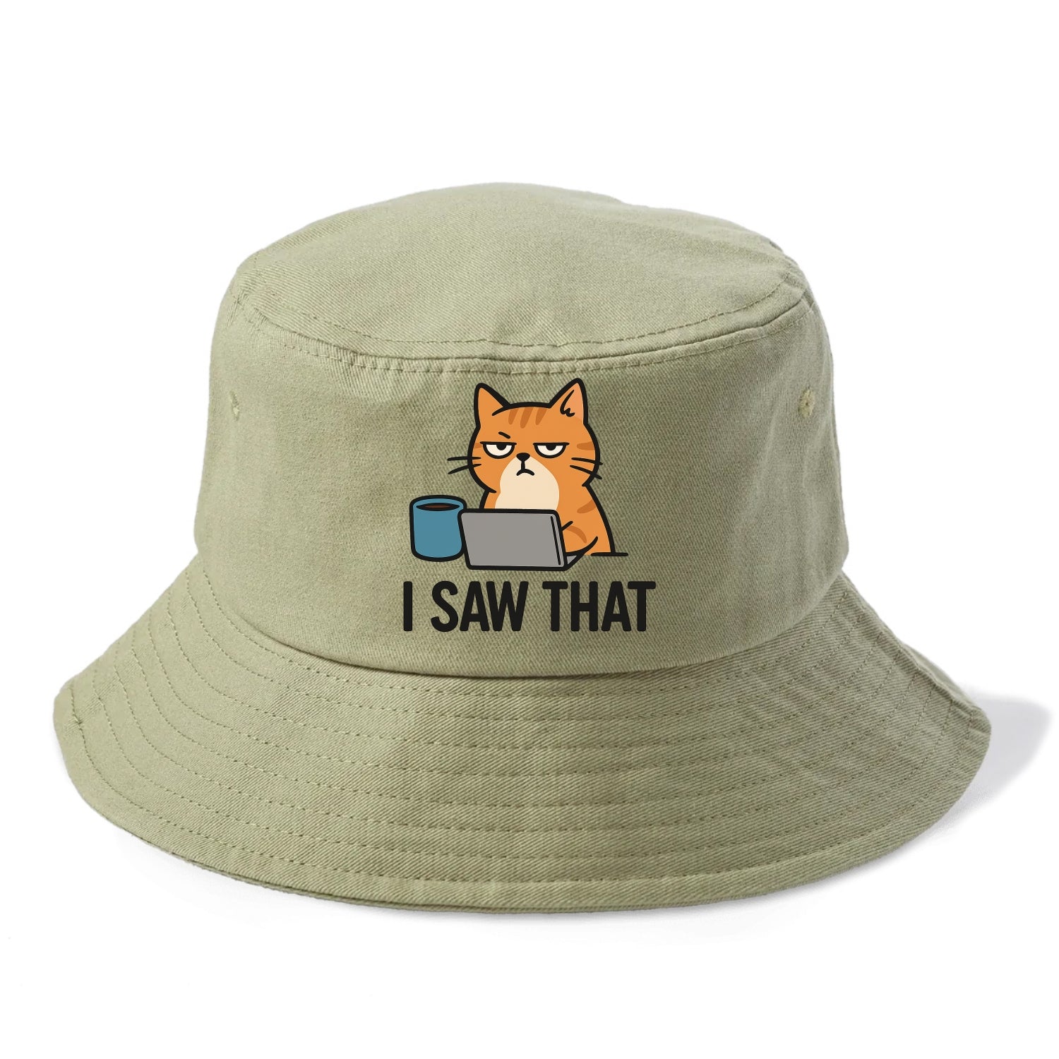 Cat with one eye open judging you - "I SAW THAT" - nothing escapes notice - Bucket Hat - Army Green