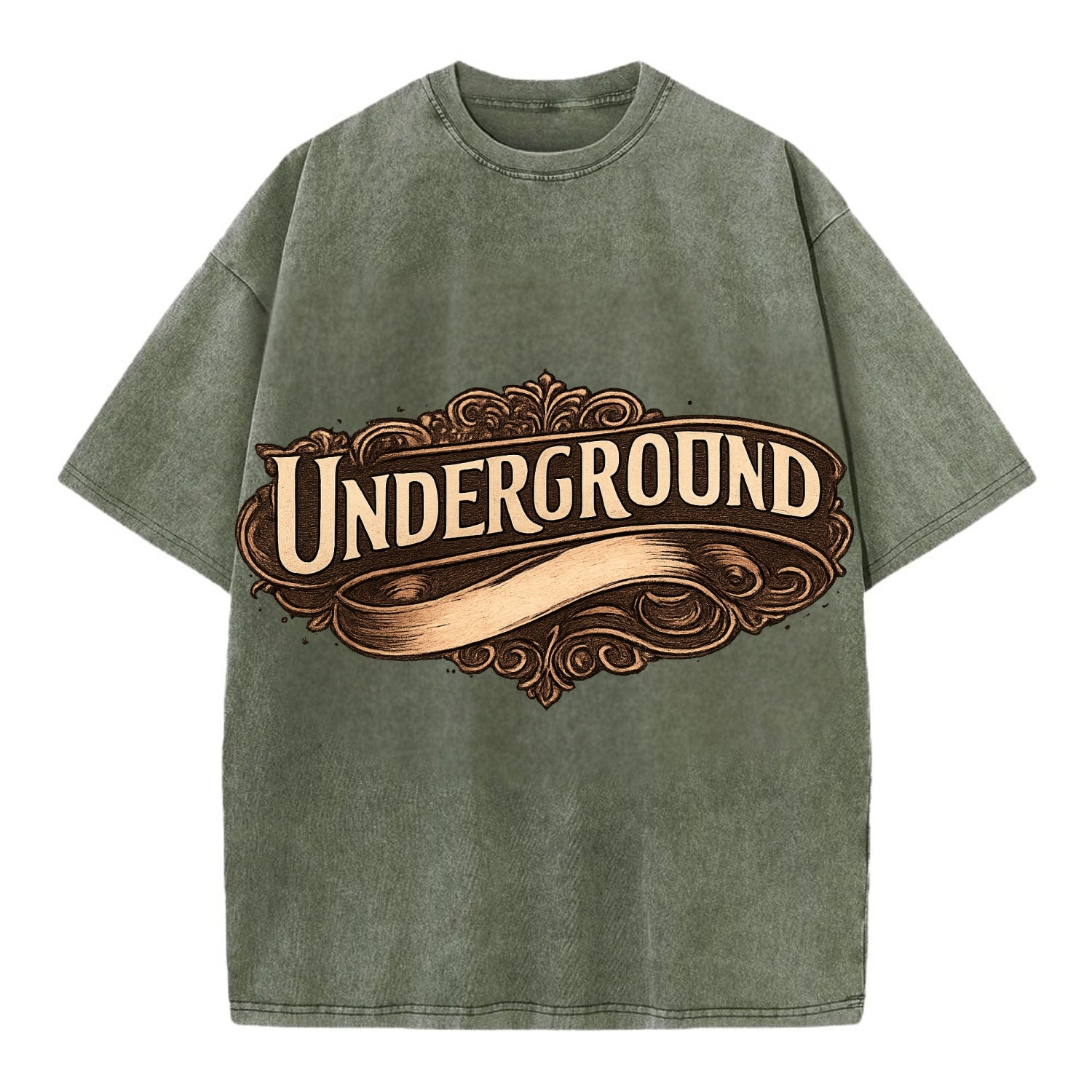 Bold typography design - "UNDERGROUND" - hidden scene, alternative - Vintage T-shirt - Army Green