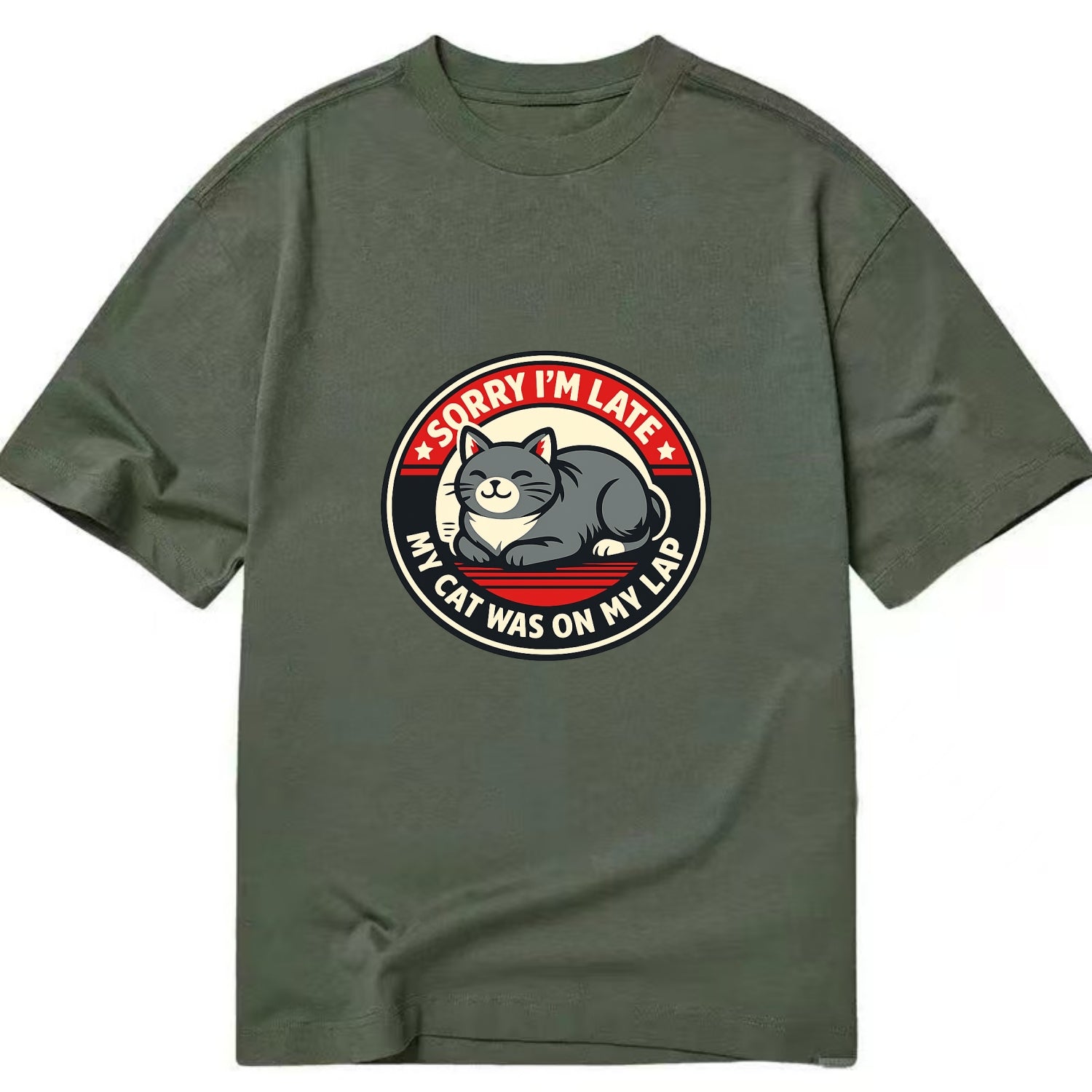 Charming Cat Loaf Excuse Emblem - Classic T-shirt - Army Green