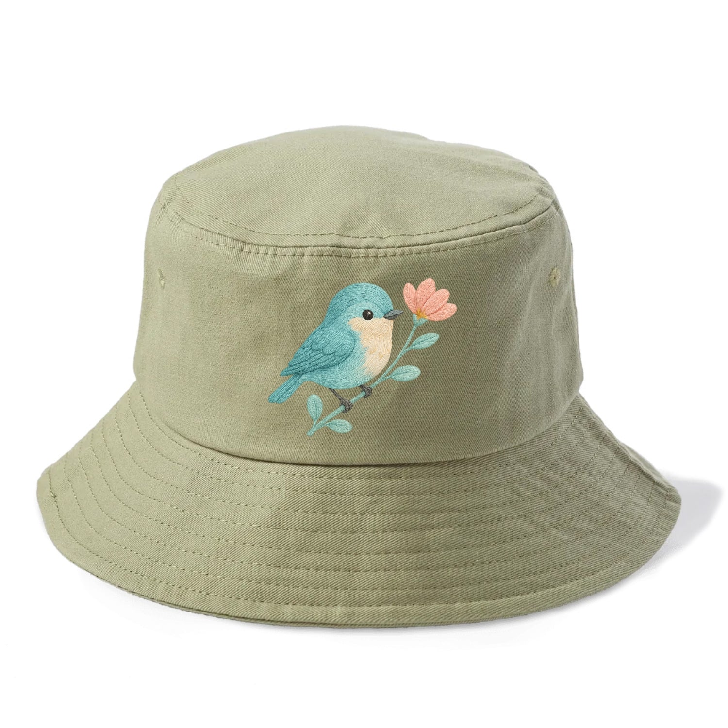 Aqua Chickadee - Bucket Hat - Army Green
