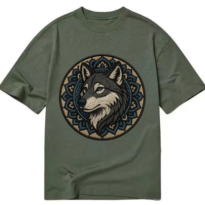 Mandala Wolf Pattern  - Classic T-shirt - Army Green