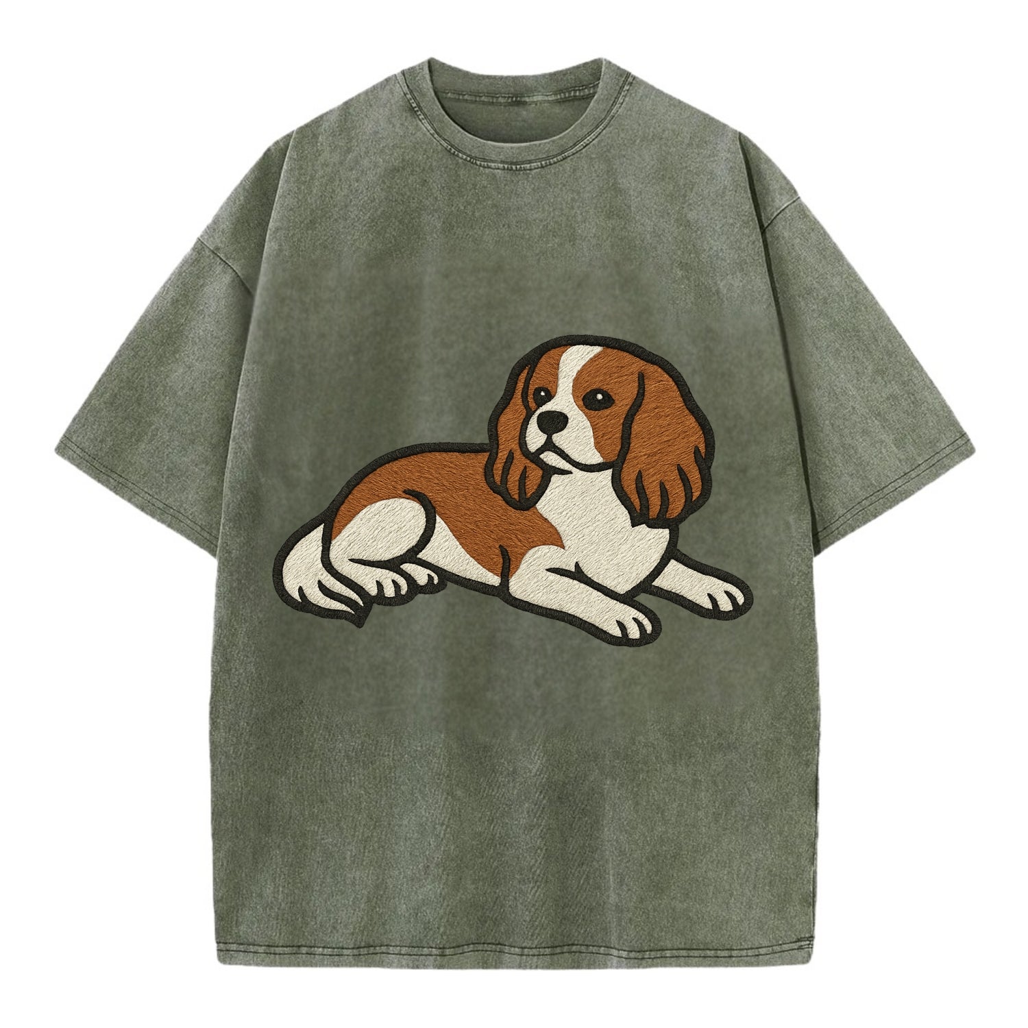 Cavalier King Charles Spaniel - Blenheim Vintage T-shirt - Army Green
