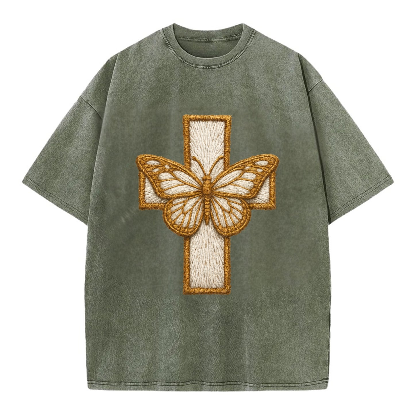 Resurrection Cross  - Vintage T-shirt - Army Green
