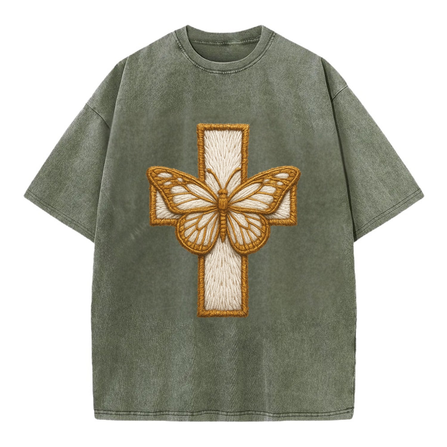 Resurrection Cross  - Vintage T-shirt - Army Green