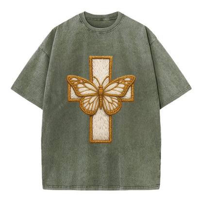 Resurrection Cross  - Vintage T-shirt - Army Green