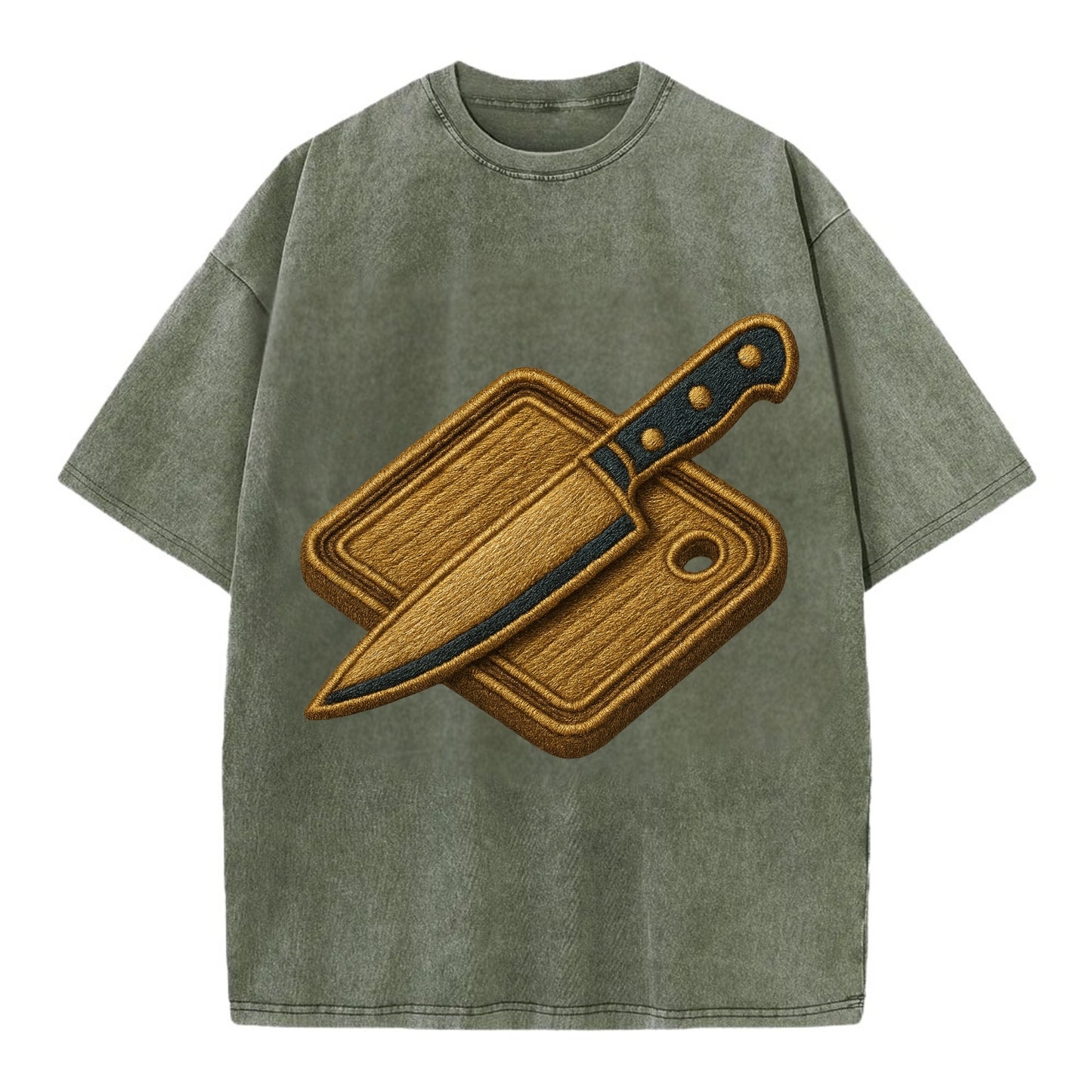 Chef knife with cutting board - culinary enthusiast - Vintage T-shirt - Army Green