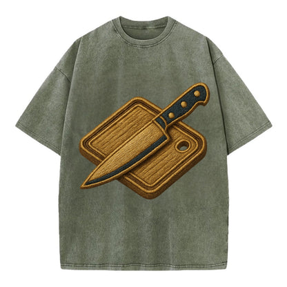 Chef knife with cutting board - culinary enthusiast - Vintage T-shirt - Army Green