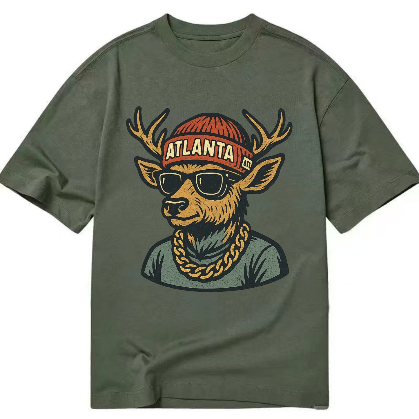 "deer" "atlanta" "atl" "red" "us South" - Classic T-shirt - Army Green