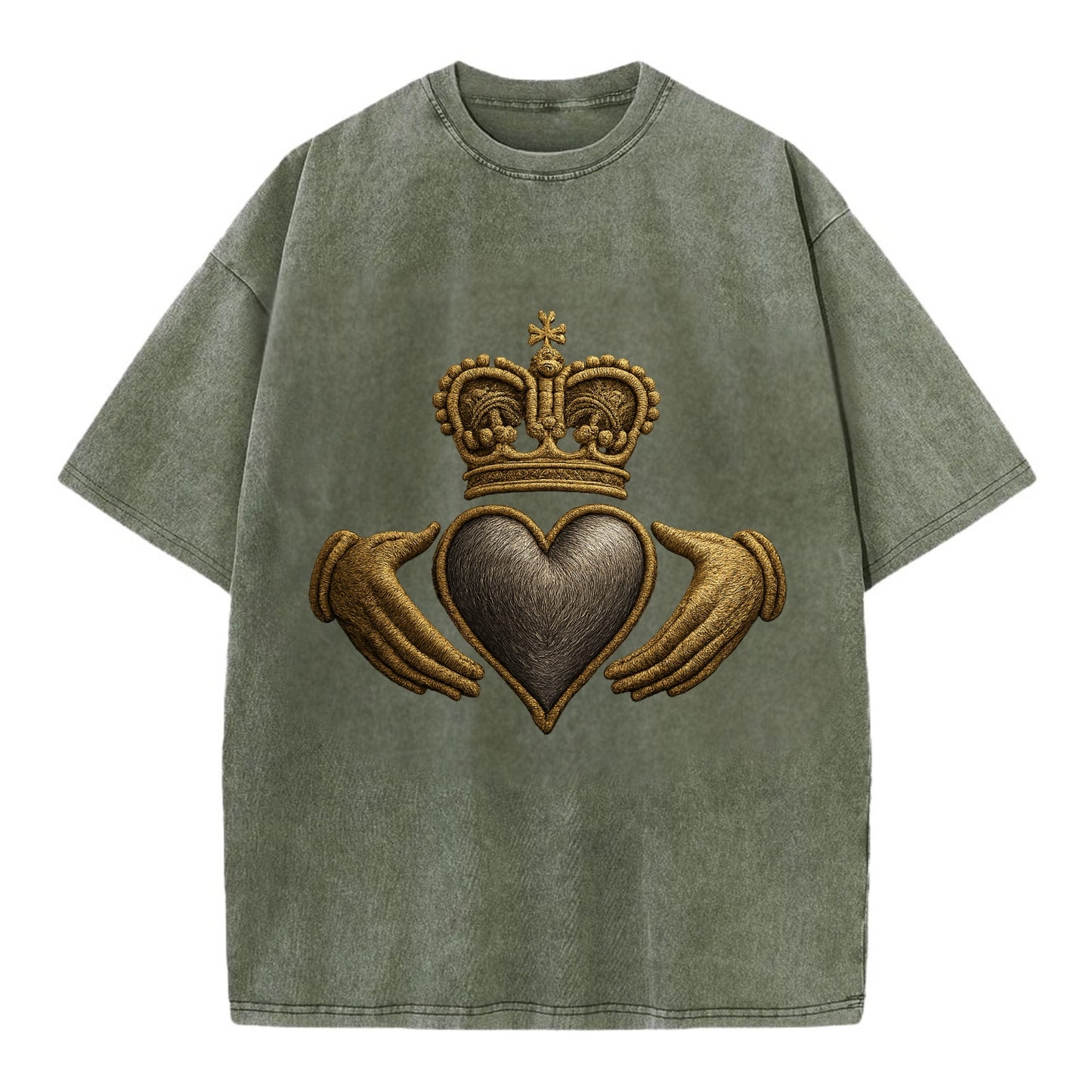 Claddagh Symbol  - Vintage T-shirt - Army Green