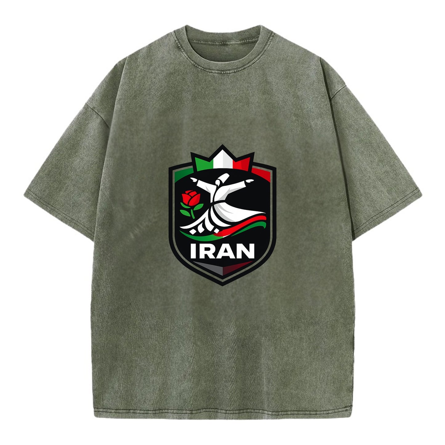 Iran Rumi Poetry Badge - Vintage T-shirt - Army Green