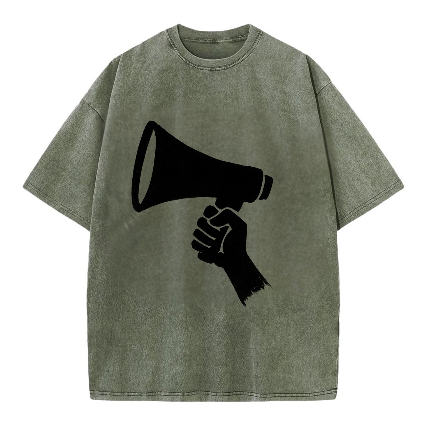 Megaphone silhouette - voice and protest ink brushwork - Vintage T-shirt - Army Green