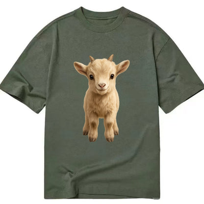 Baby Goat Kid - small horns, rectangular pupils, fluffy, playful eyes, - Classic T-shirt - Army Green