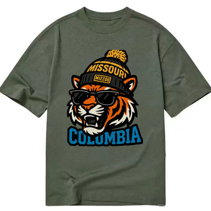Columbia Tiger wearing Missouri beanie with Mizzou patch - Classic T-shirt - Army Green