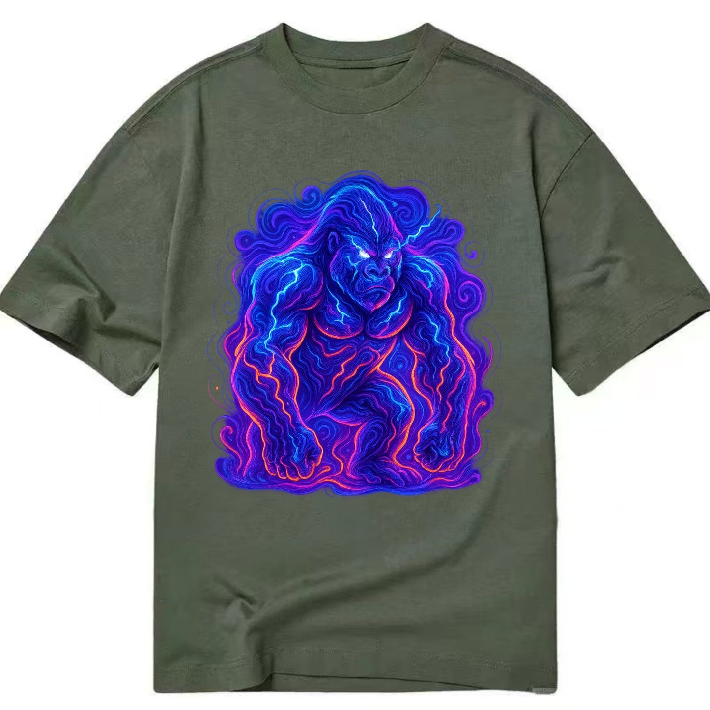Mighty gorilla with electricity flowing through defined muscles, lightning bolt - Classic T-shirt - Army Green