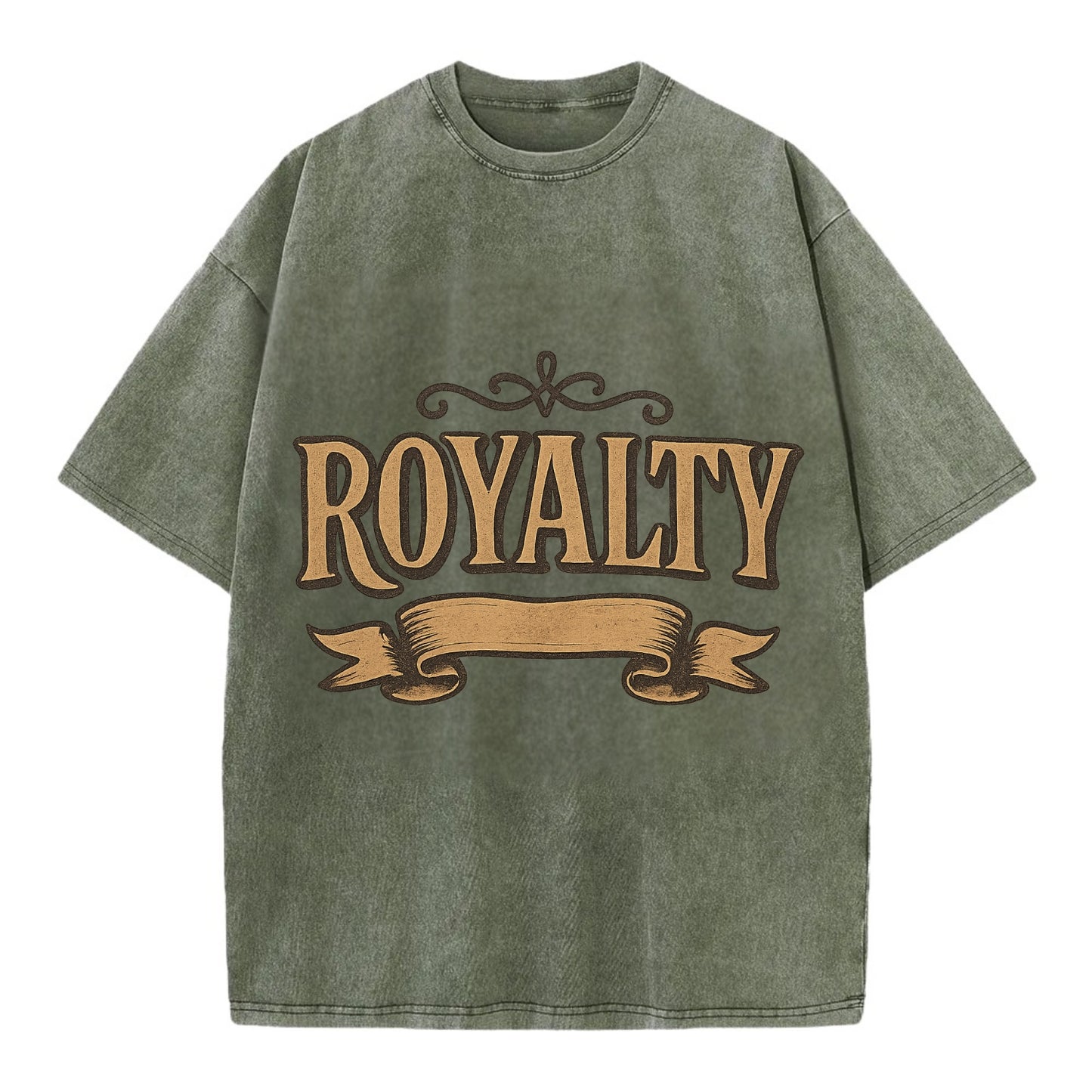 Bold typography design - "ROYALTY" - regal bearing, noble spirit - Vintage T-shirt - Army Green