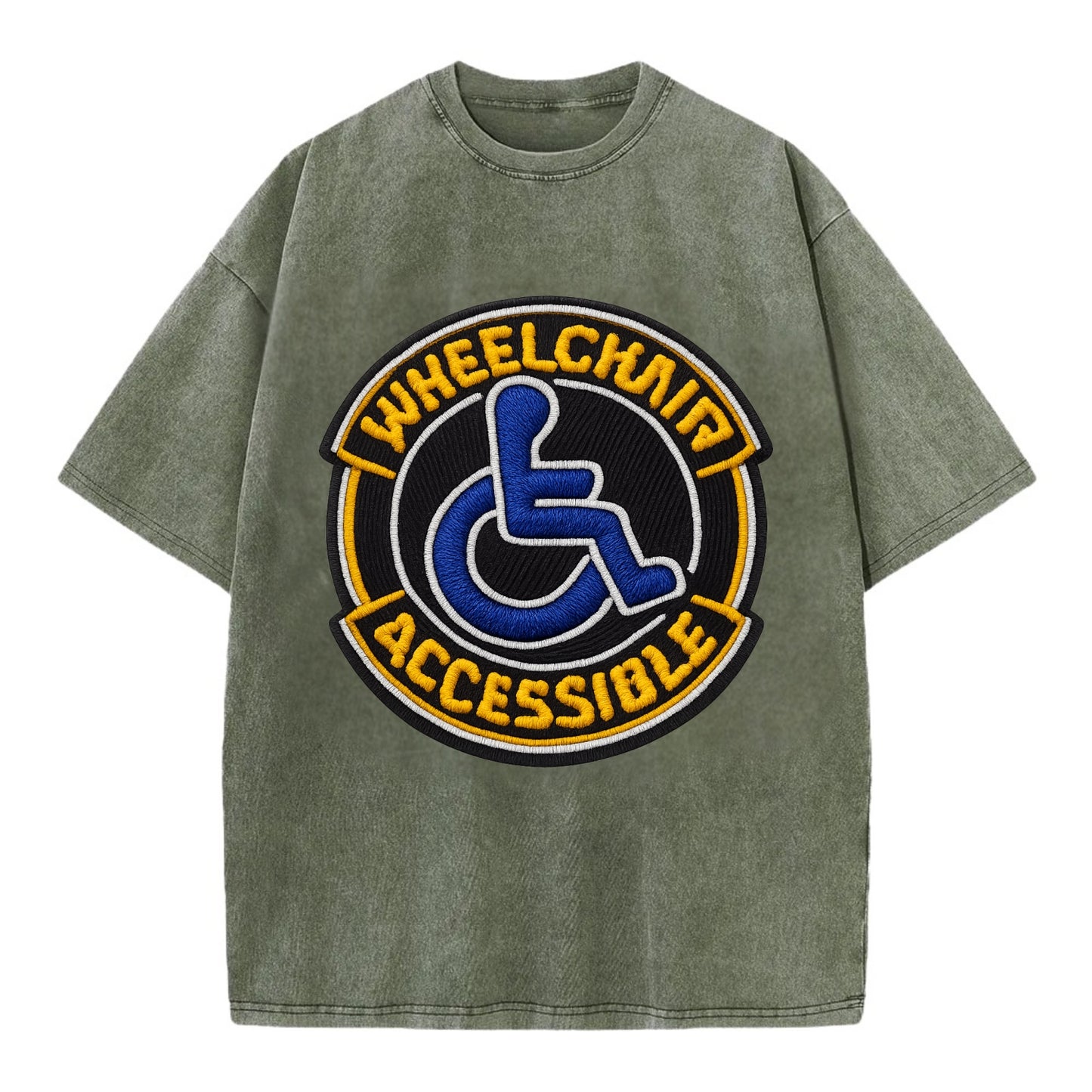 WHEELCHAIR ACCESSIBLE - accessibility symbol in blue , inclusion - Vintage T-shirt - Army Green