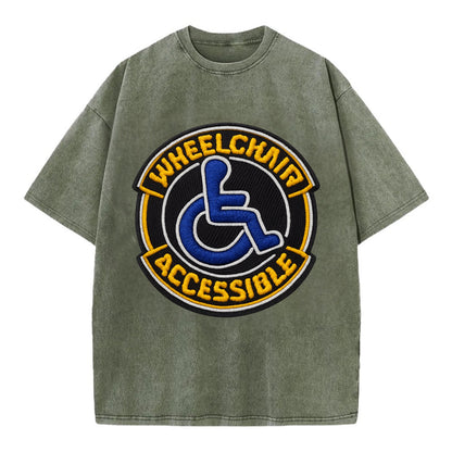 WHEELCHAIR ACCESSIBLE - accessibility symbol in blue , inclusion - Vintage T-shirt - Army Green