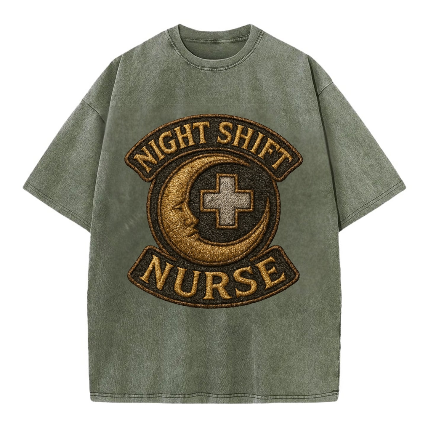 Night Shift Nurse  - Vintage T-shirt - Army Green