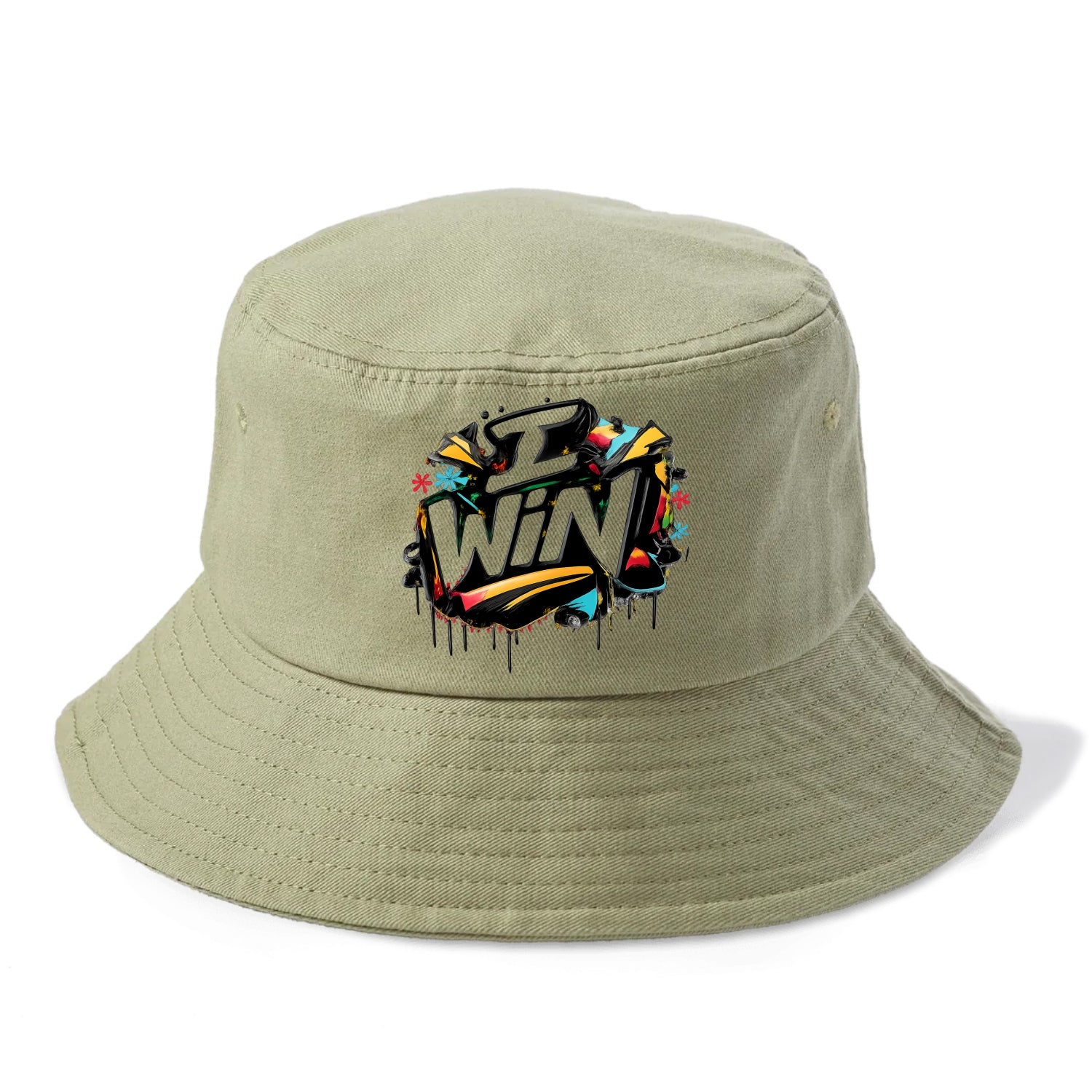Bold typography design - "I WIN" - victory mindset, winning - Bucket Hat - Army Green
