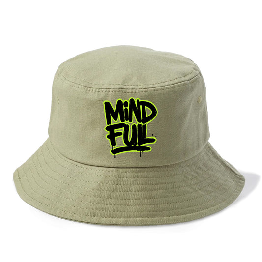 Bold typography design - "MINDFUL" - present awareness, conscious living - Bucket Hat - Army Green