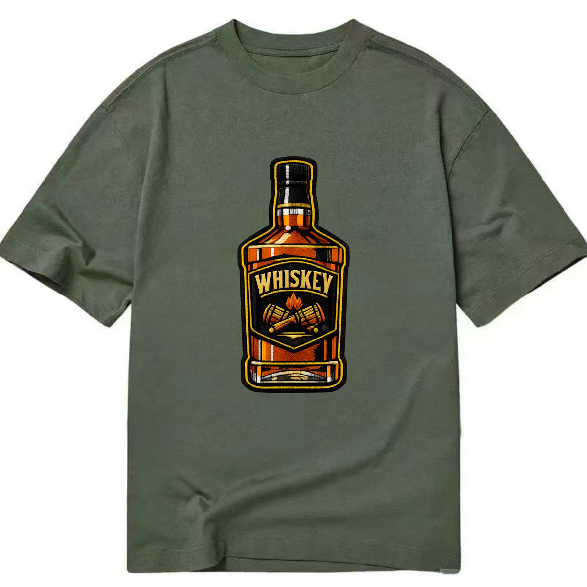 WHISKEY BOTTLE - bourbon bottle in amber and gold , spirits connoisseur - Classic T-shirt - Army Green