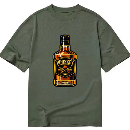 WHISKEY BOTTLE - bourbon bottle in amber and gold , spirits connoisseur - Classic T-shirt - Army Green