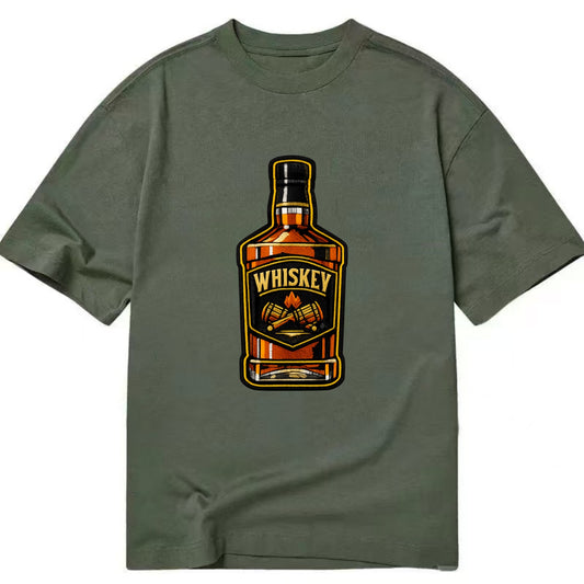 WHISKEY BOTTLE - bourbon bottle in amber and gold , spirits connoisseur - Classic T-shirt - Army Green