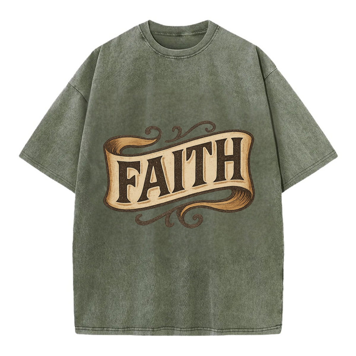 Bold typography design - "FAITH" - trust in the unseen, spiritual strength - Vintage T-shirt - Army Green