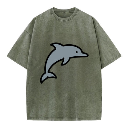 Bottlenose Dolphin - Gray jumping pose flat side profile - Vintage T-shirt - Army Green