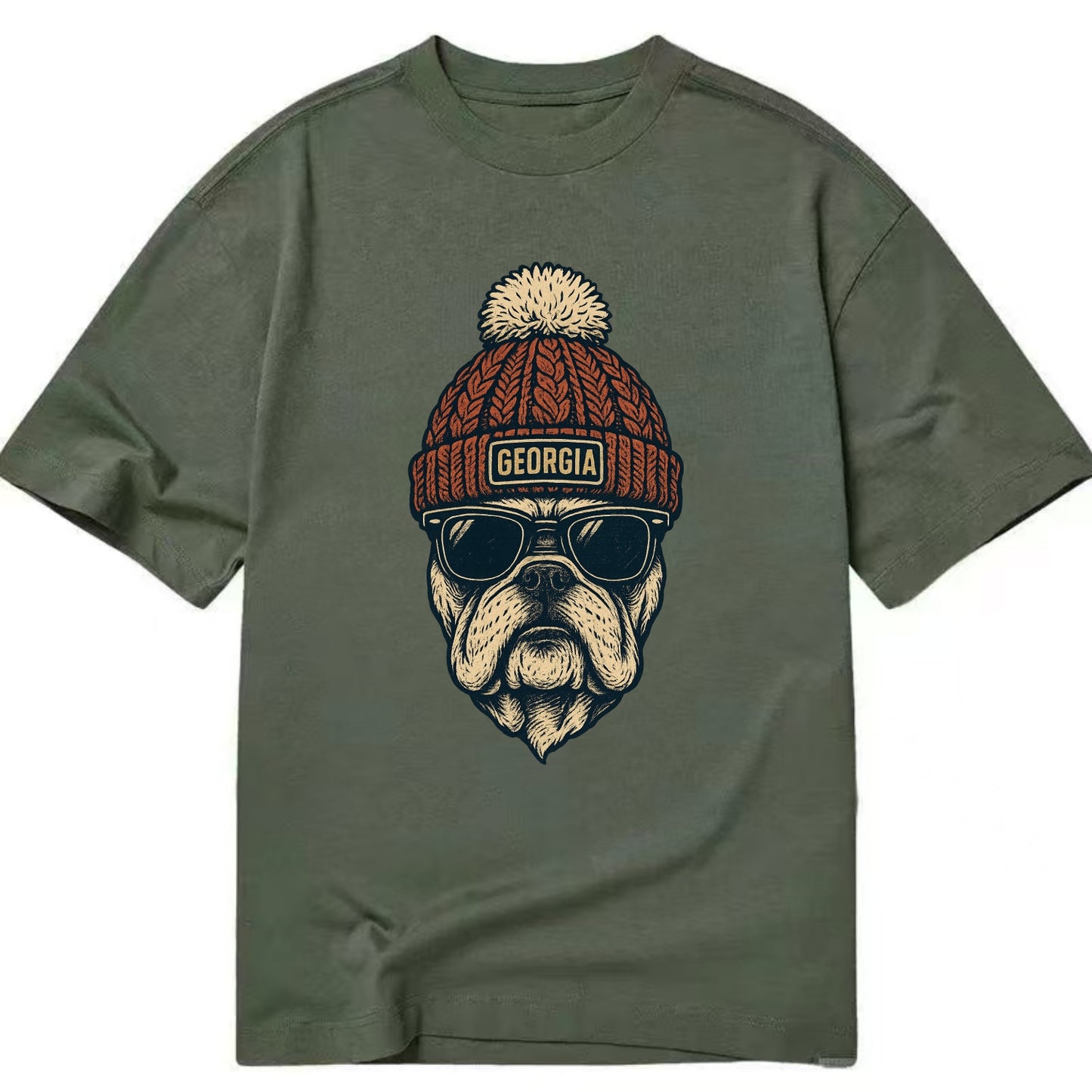 Athens Bulldog wearing Georgia beanie wi - Classic T-shirt - Army Green