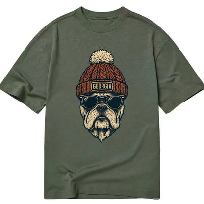 Athens Bulldog wearing Georgia beanie wi - Classic T-shirt - Army Green